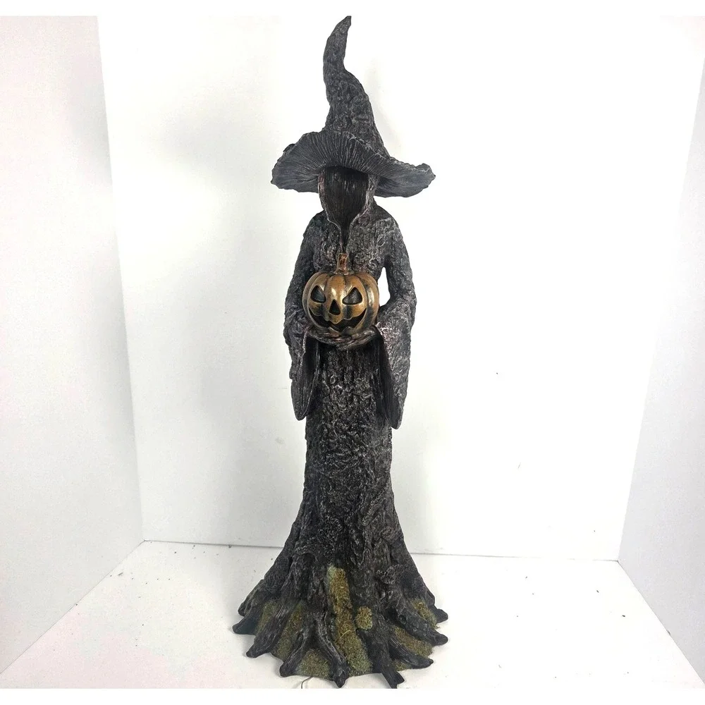 Spooky Night 24 Inch Lighted Faceless Witch Figure Brown Jack O Lantern Decor